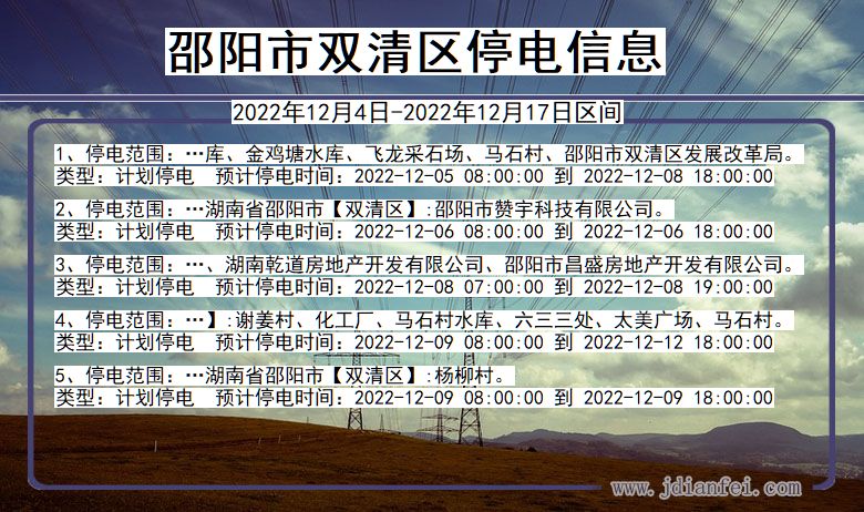 湖南省邵阳双清停电通知