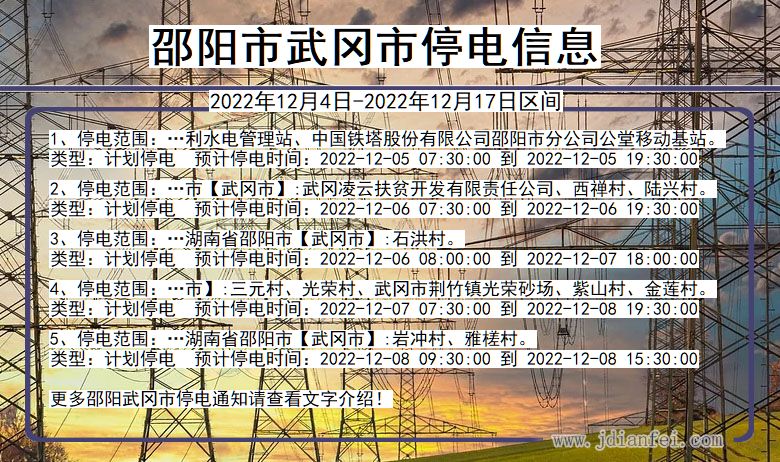 湖南省邵阳武冈停电通知