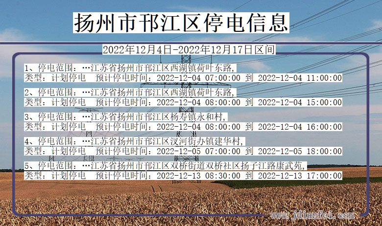 江苏省扬州邗江停电通知