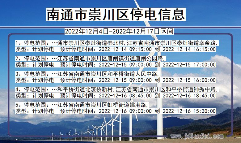 江苏省南通崇川停电通知