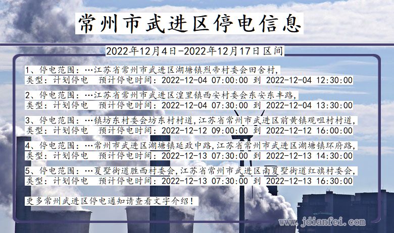 江苏省常州武进停电通知