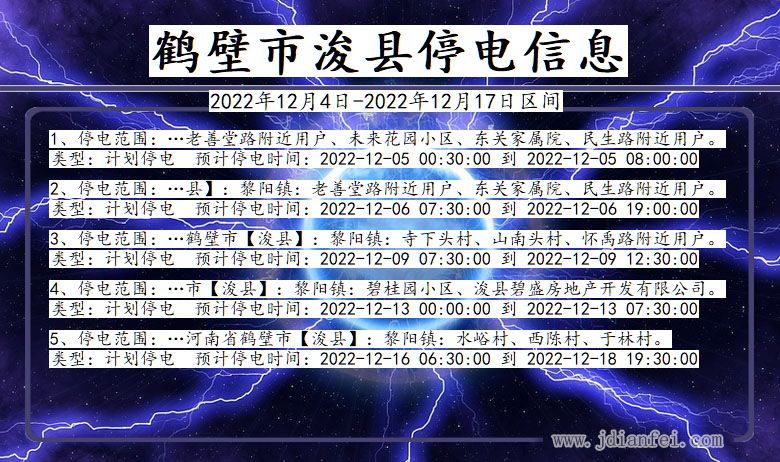 河南省鹤壁浚县停电通知