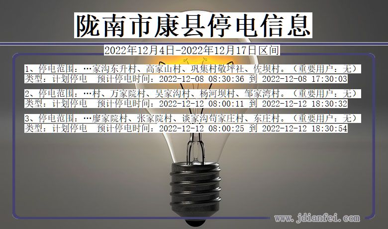 甘肃省陇南康县停电通知