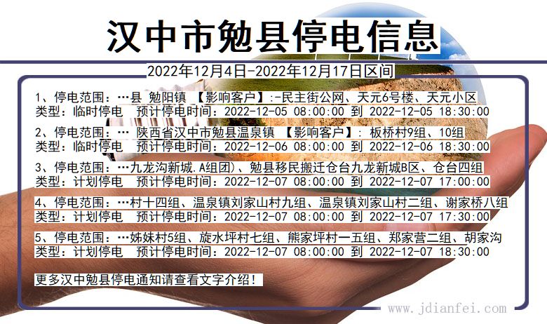 勉县停电查询_2022年12月4日后汉中勉县停电通知