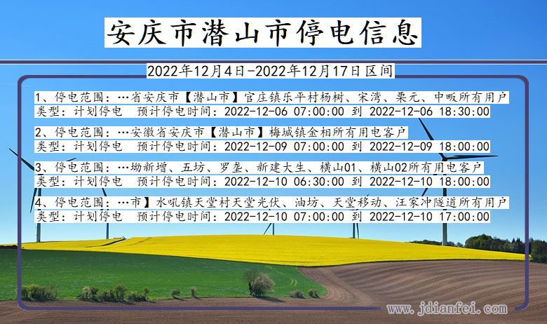 安徽省安庆潜山停电通知