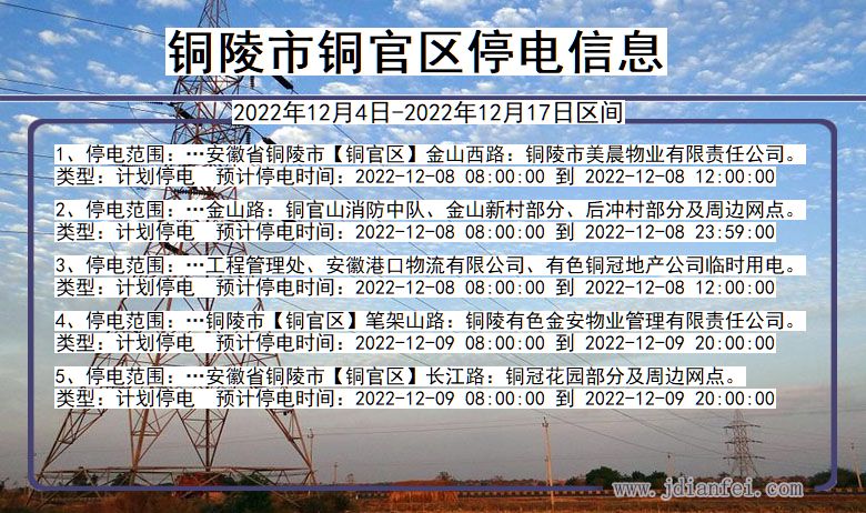 安徽省铜陵铜官停电通知