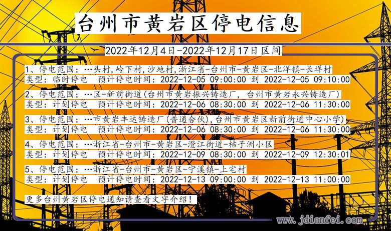 台州黄岩停电查询_2022年12月4日以后停电通知