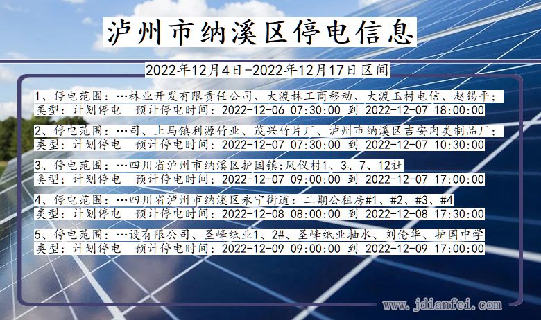 四川省泸州纳溪停电通知