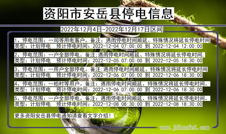 安岳停电查询_2022年12月4日后资阳安岳停电通知
