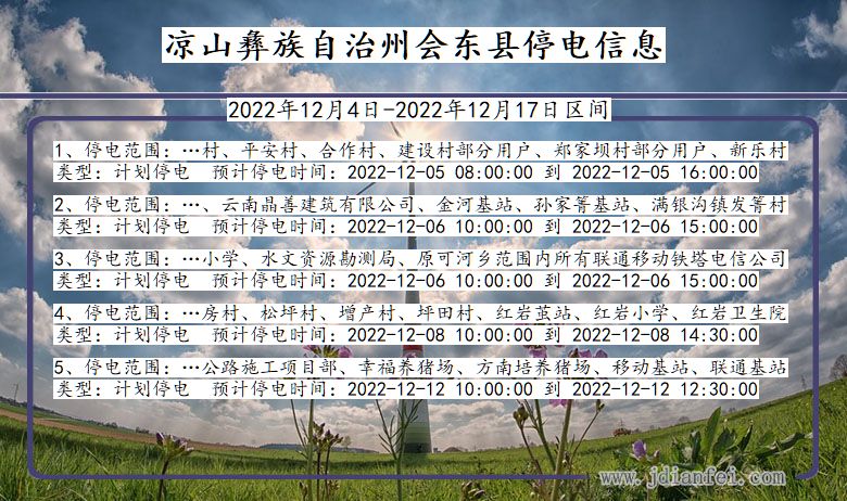 四川省凉山彝族自治州会东停电通知