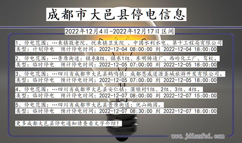 四川省成都大邑停电通知