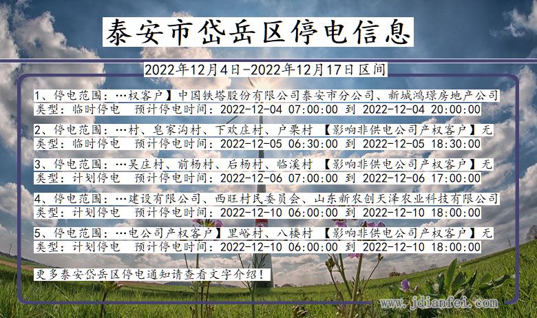 山东省泰安岱岳停电通知