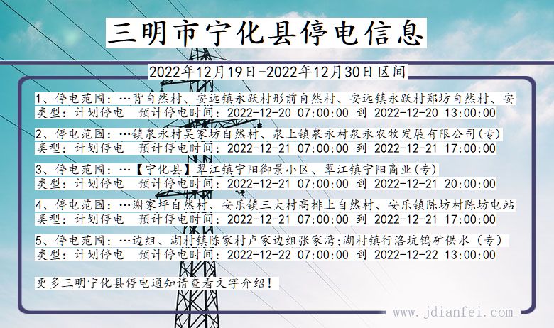 福建省三明宁化停电通知