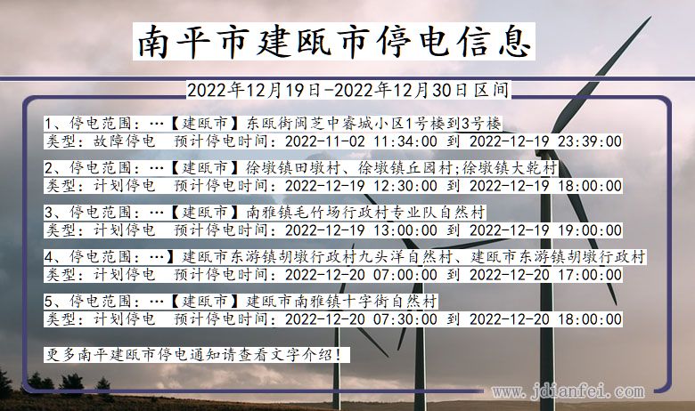 南平建瓯停电通知 福建省南平建瓯停电通知