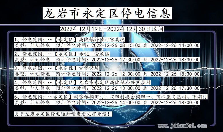 福建省龙岩永定停电通知