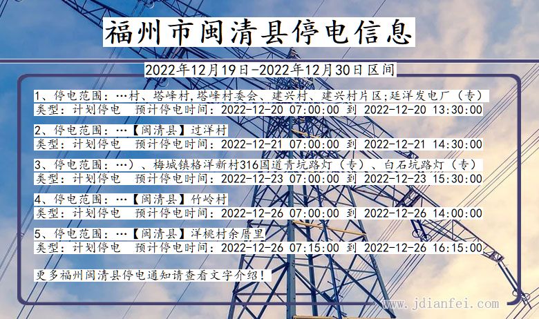 福建省福州闽清停电通知