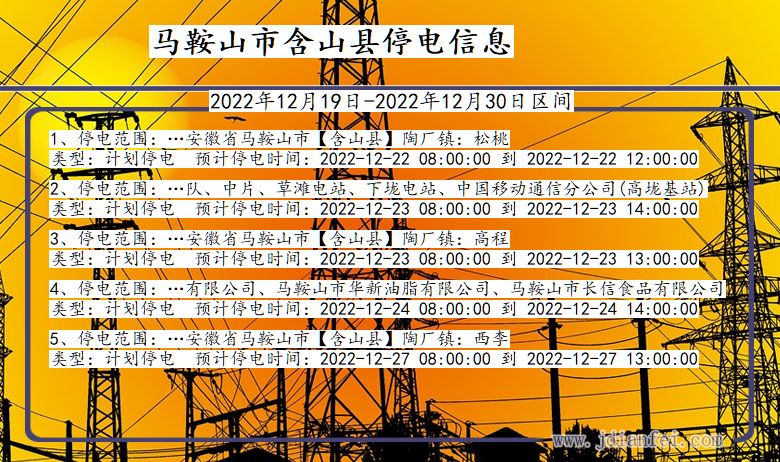 安徽省马鞍山含山停电通知