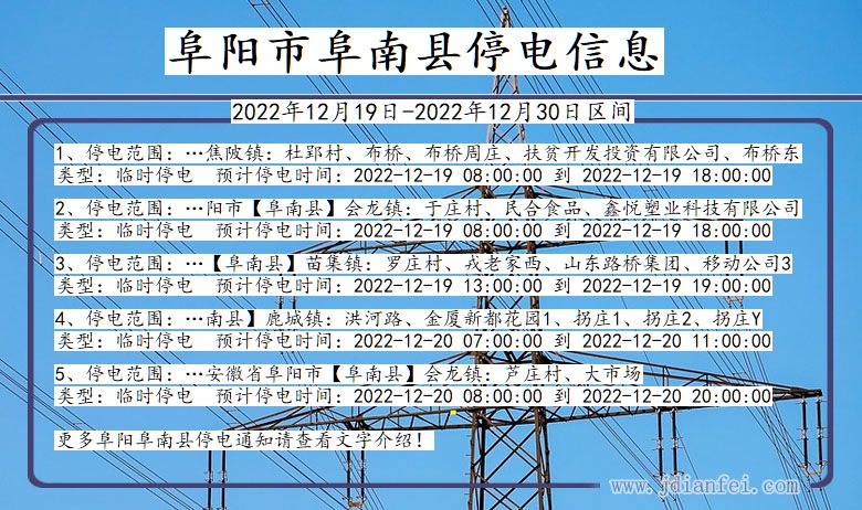 安徽省阜阳阜南停电通知