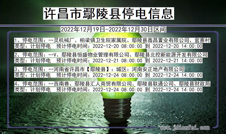 河南省许昌鄢陵停电通知