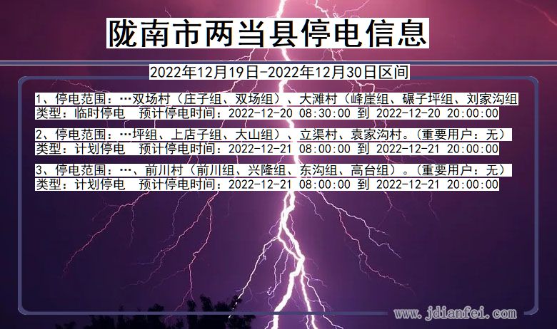 甘肃省陇南两当停电通知