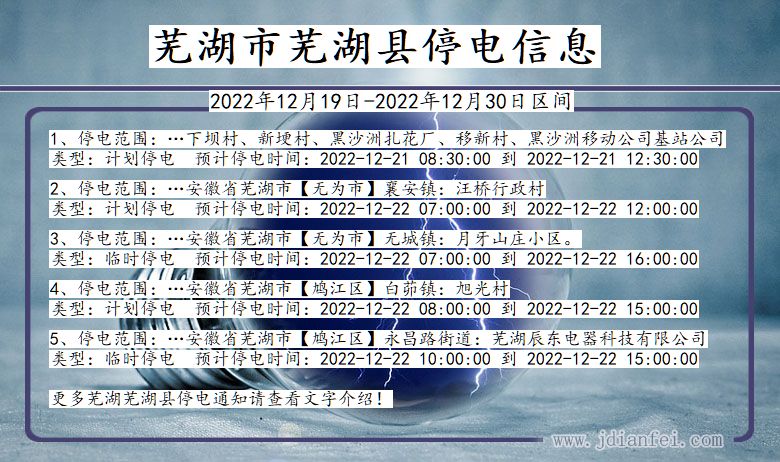 芜湖芜湖停电查询_2022年12月19日以后停电通知