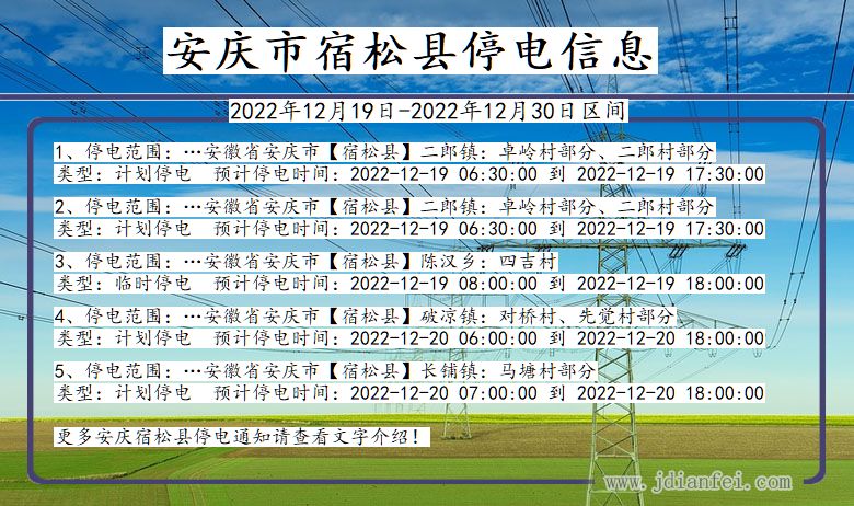 安徽省安庆宿松停电通知