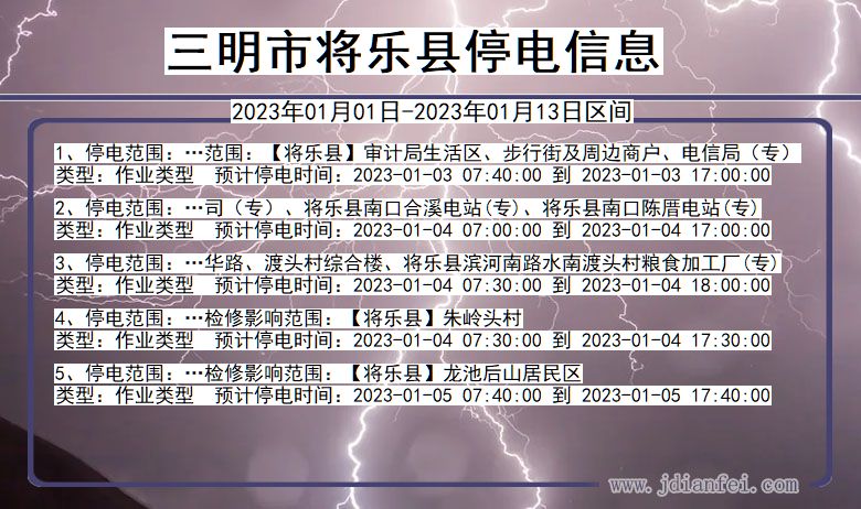 将乐2023年01月01日以后停电通知查询_将乐停电通知公告