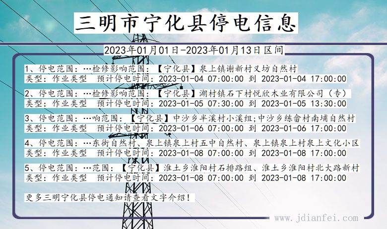 福建省三明宁化停电通知