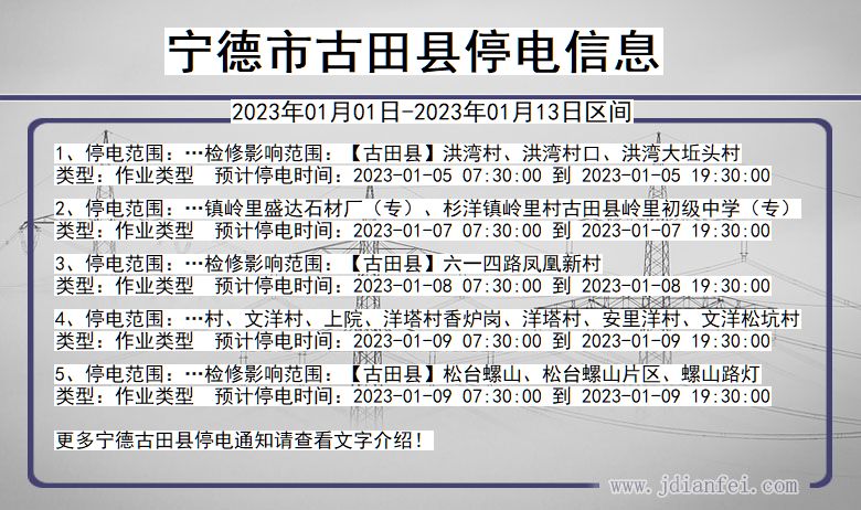 宁德古田停电通知 福建省宁德古田停电通知