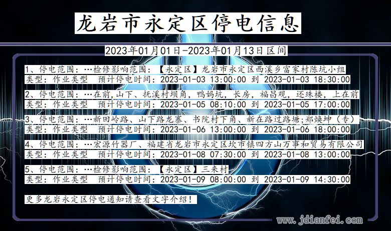 福建省龙岩永定停电通知