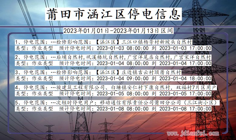 莆田涵江停电通知 福建省莆田涵江停电通知