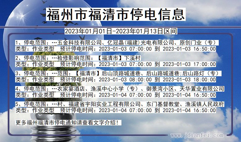 福建省福州福清停电通知