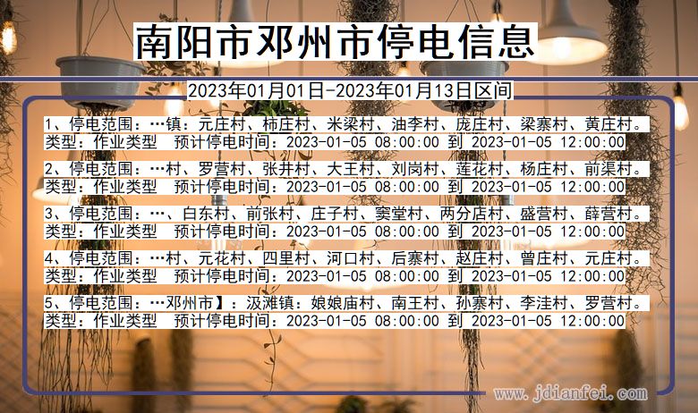河南省南阳邓州停电通知