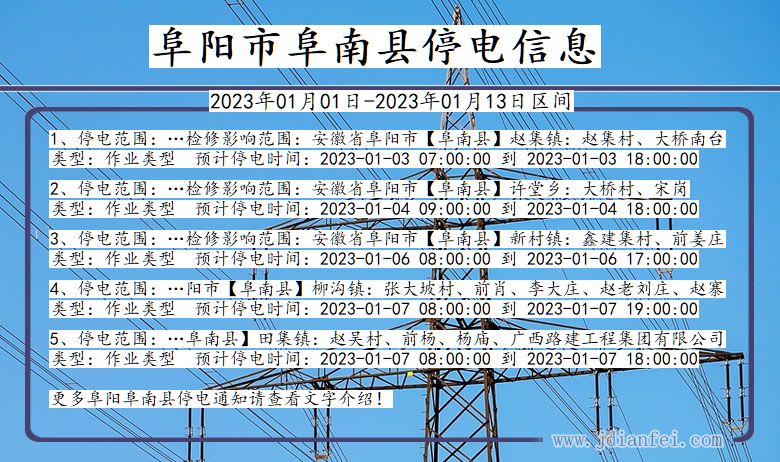 安徽省阜阳阜南停电通知