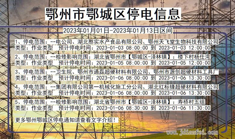 湖北省鄂州鄂城停电通知