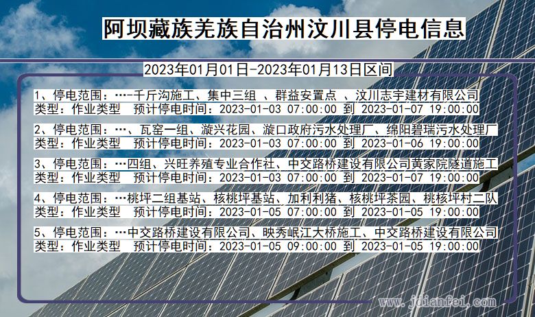 四川省阿坝藏族羌族自治州汶川停电通知