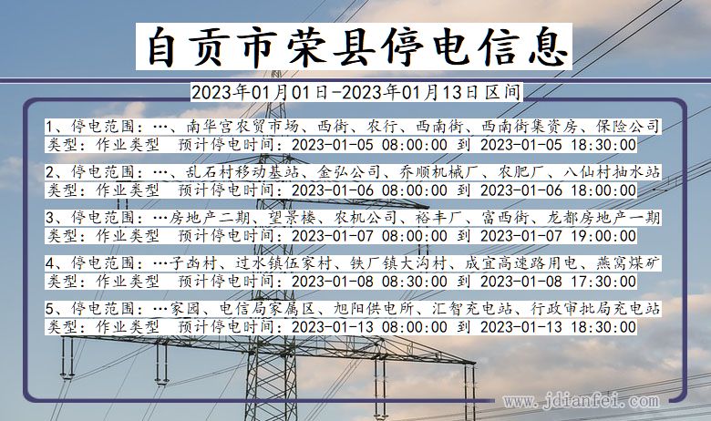 四川省自贡荣县停电通知