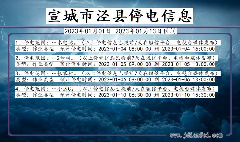 安徽省宣城泾县停电通知