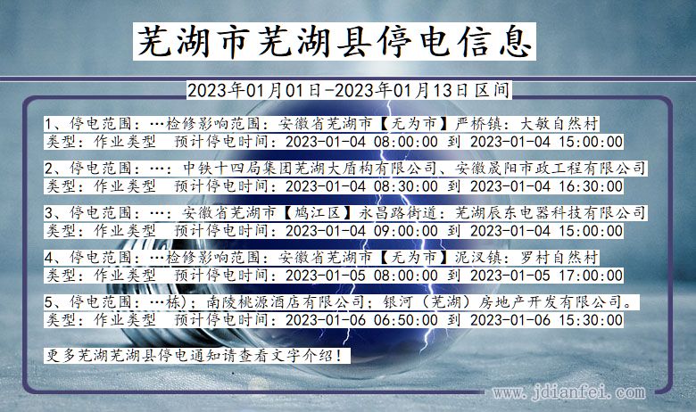 芜湖2023年01月01日后停电通知查询_芜湖芜湖停电通知