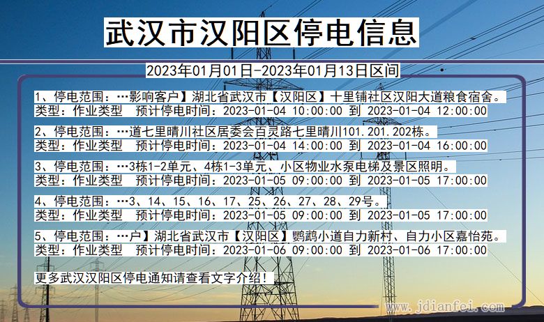 湖北省武汉汉阳停电通知