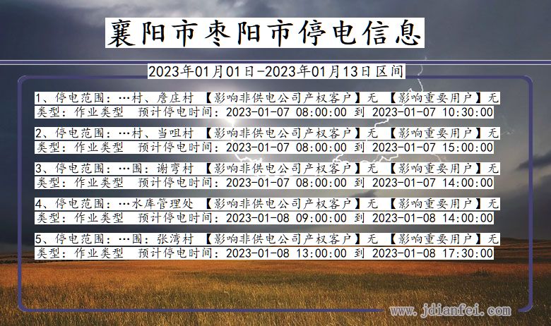 襄阳枣阳2023年01月01日以后的停电通知查询_枣阳停电通知