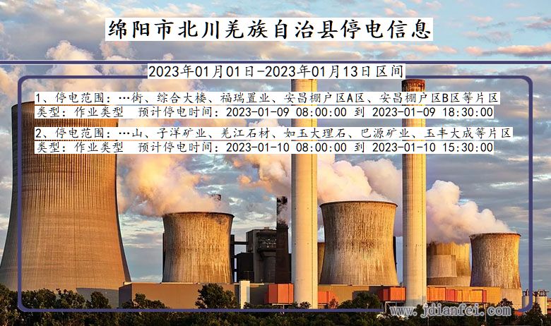 四川省绵阳北川羌族自治停电通知