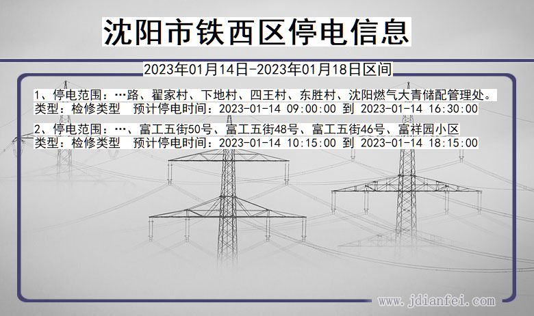 辽宁省沈阳铁西停电通知