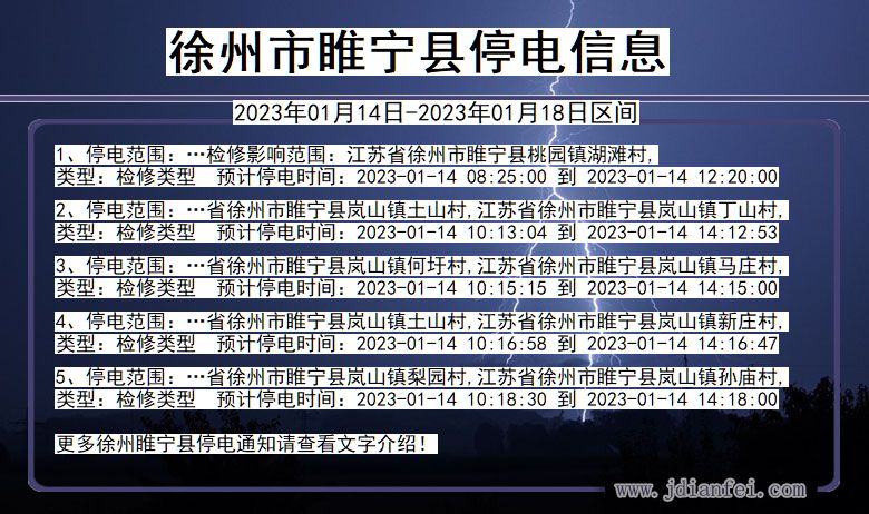 江苏省徐州睢宁停电通知