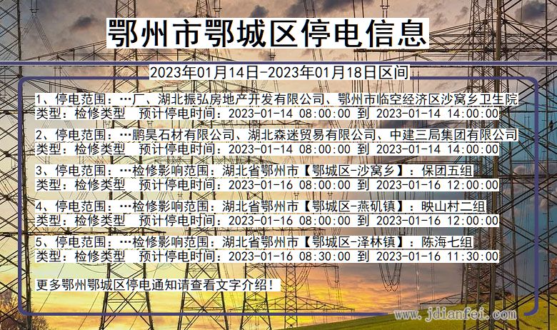 湖北省鄂州鄂城停电通知