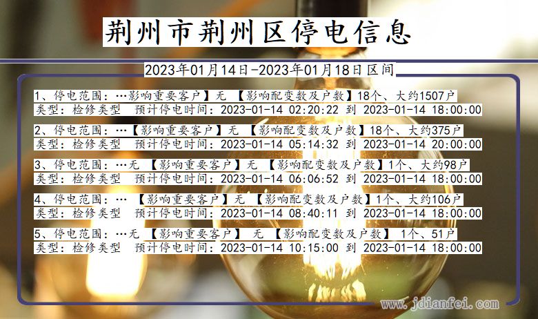 荆州停电_荆州荆州2023年01月14日至今天停电通知查询