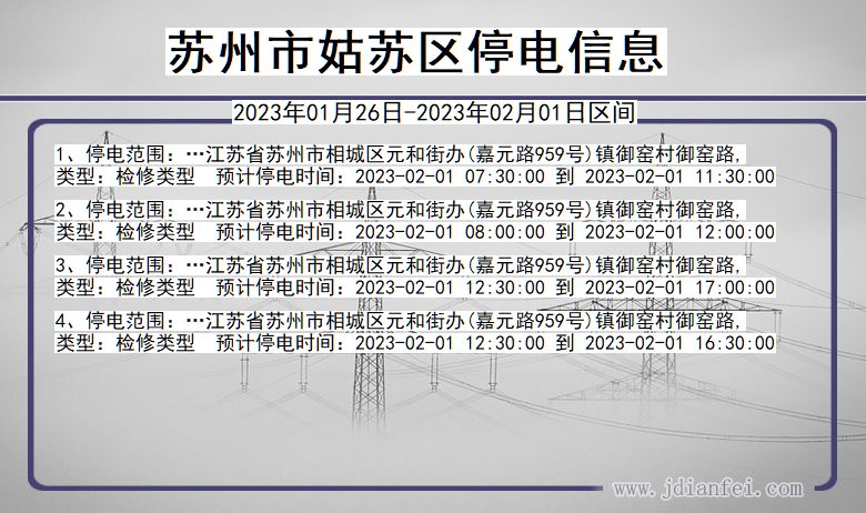 江苏省苏州姑苏停电通知
