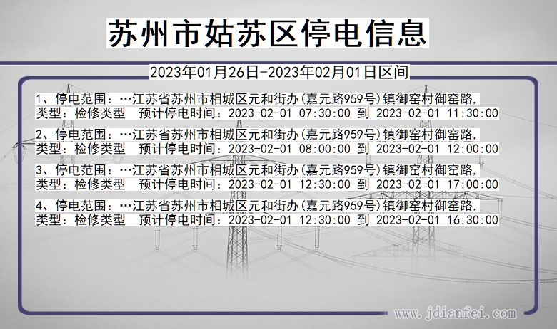 江苏省苏州姑苏停电通知