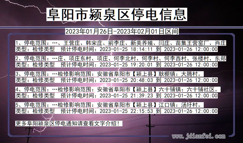 安徽省阜阳颍泉停电通知