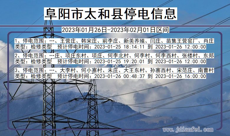 安徽省阜阳太和停电通知